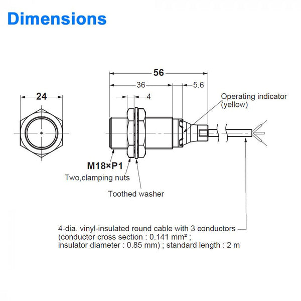 Proximity Sensor - 18 mm Diameter, Shielded, Normally Open - PNP