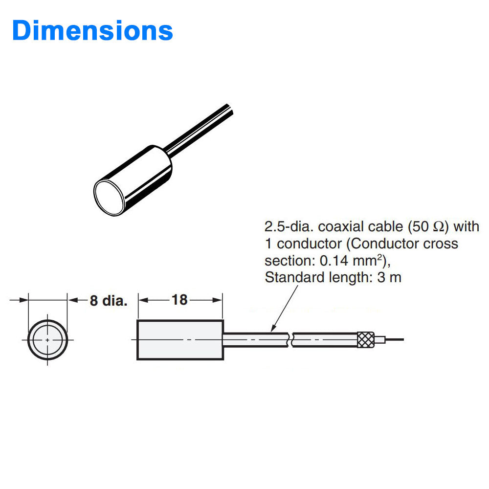 Proximity Sensor for Non Ferrous Metals - 8 mm Diameter, 2 mm Range - Sensor Head Only