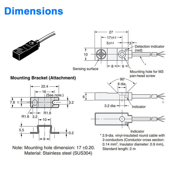 Proximity Sensor - Flat Package - 3 mm Sensing Distance, Normally Closed - NPN