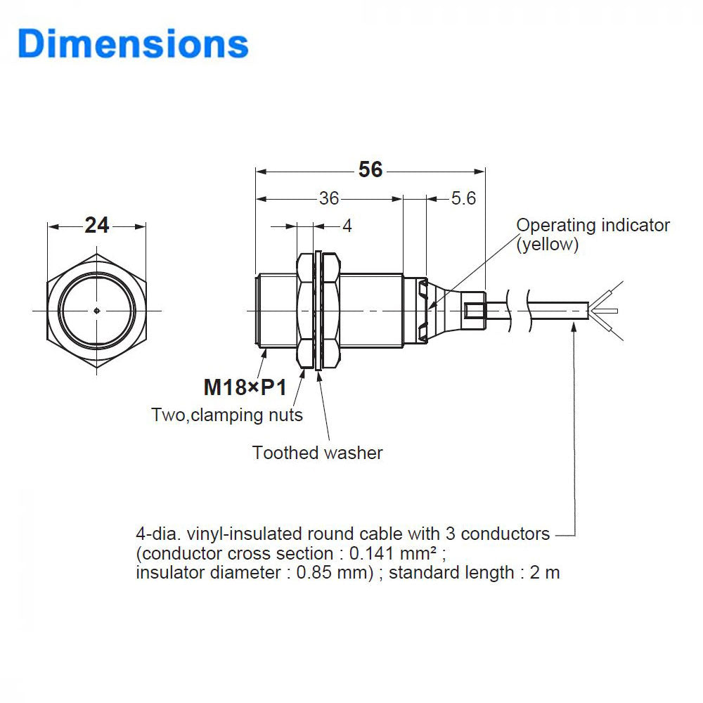 Proximity Sensor - 18 mm Diameter, Shielded, Normally Open - PNP