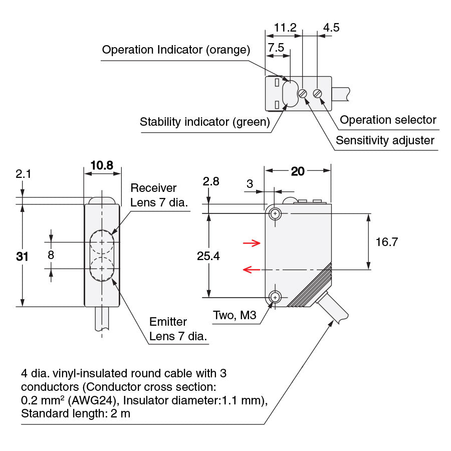 Diffuse Reflective Sensor - Infrared, Short Range (100 mm max. Sensing Distance)  for Part Ejection