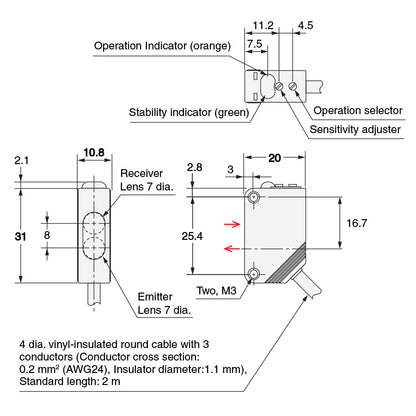 Diffuse Reflective Sensor - Infrared, Short Range (100 mm max. Sensing Distance)  for Part Ejection
