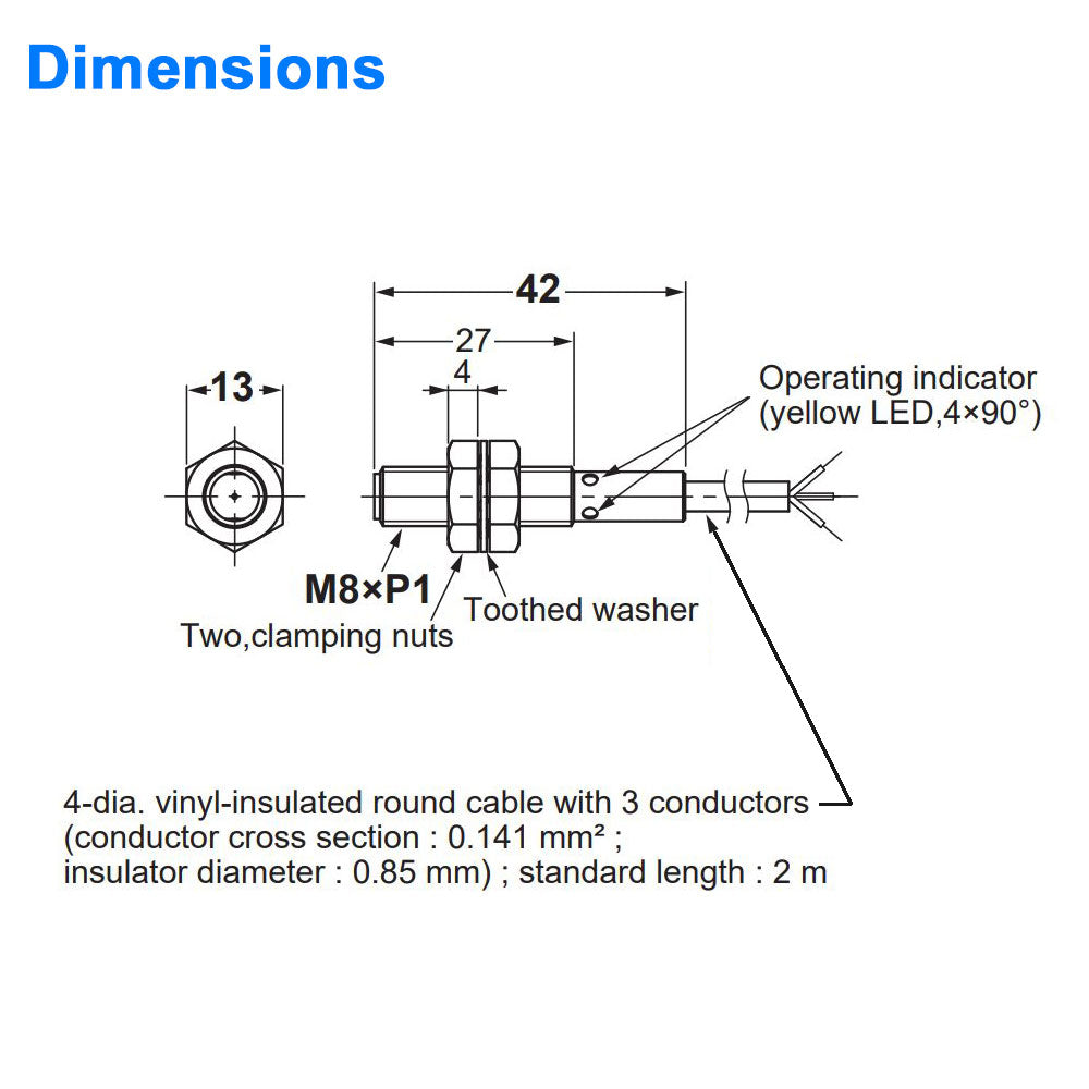 Proximity Sensor - 8 mm Diameter, Shielded, Normally Closed - NPN