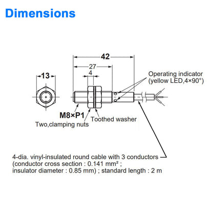 Proximity Sensor - 8 mm Diameter, Shielded, Normally Closed - NPN