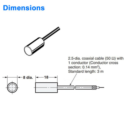 Proximity Sensor for Non Ferrous Metals - 8 mm Diameter, 2 mm Range - Sensor Head Only