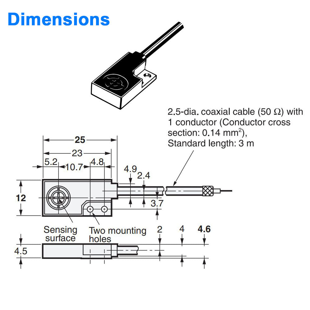 Proximity Sensor for Non Ferrous Metals - Flat Package, 3 mm Range - Sensor Head Only