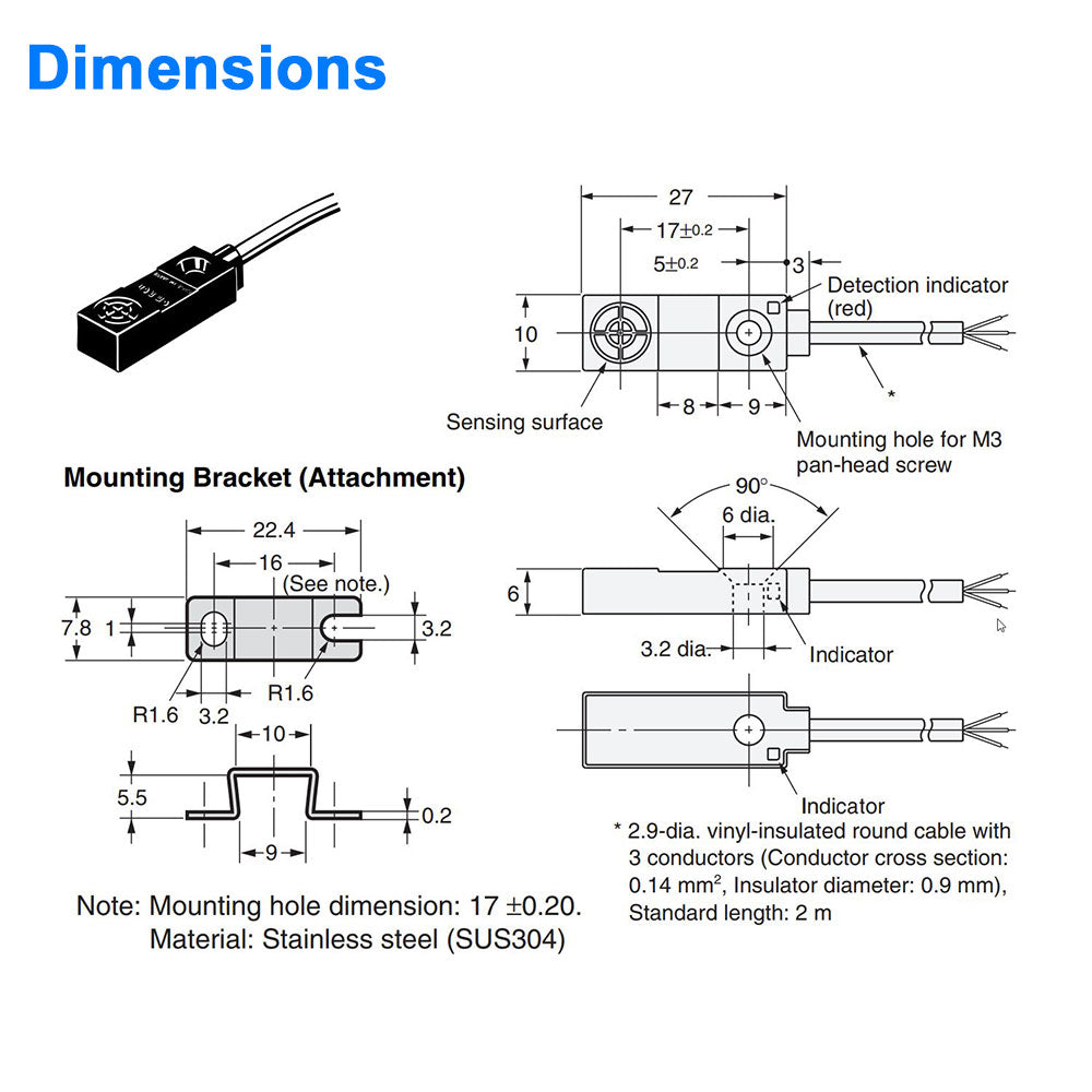 Proximity Sensor - Flat Package - 3 mm Sensing Distance, Normally Closed - NPN